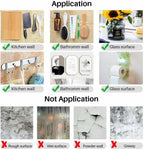 Application and non-application examples for a product on different surfaces.