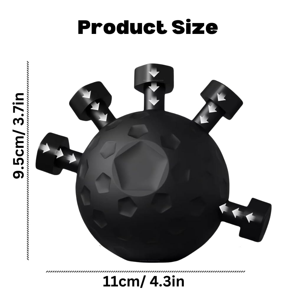Black product with spike-like structures and measurement details on a white background