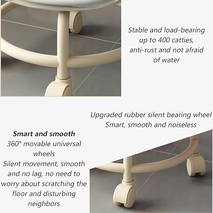 Stable and load-bearing wheels with text on a gray floor background