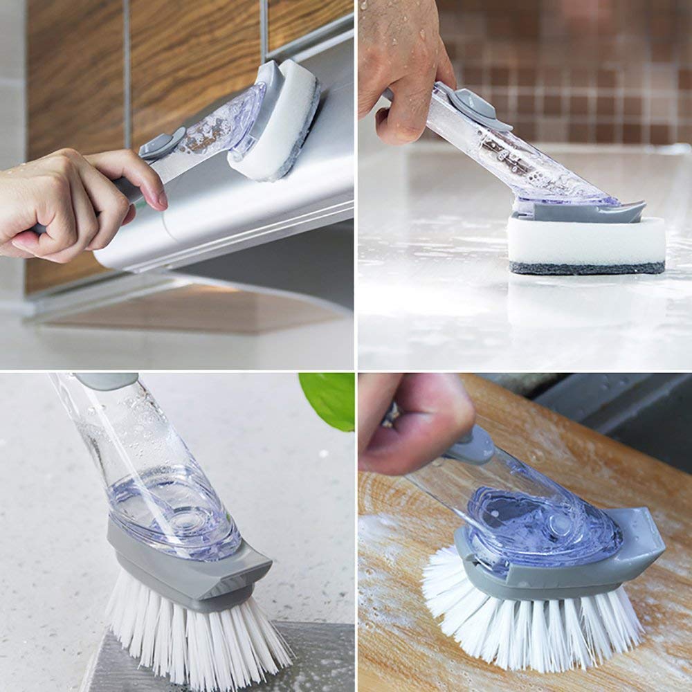 Medium White Liquid Dispenser Kitchen Cleaning Brush