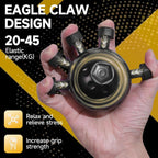Hand holding a black and gold device with 'Eagle Claw Design' text on a yellow and black background.