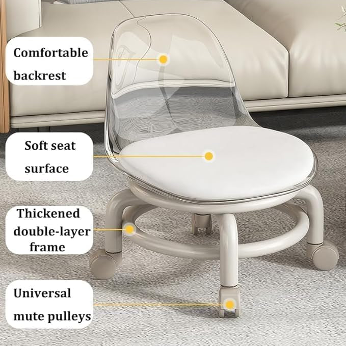 Children's chair with labeled features on a neutral background