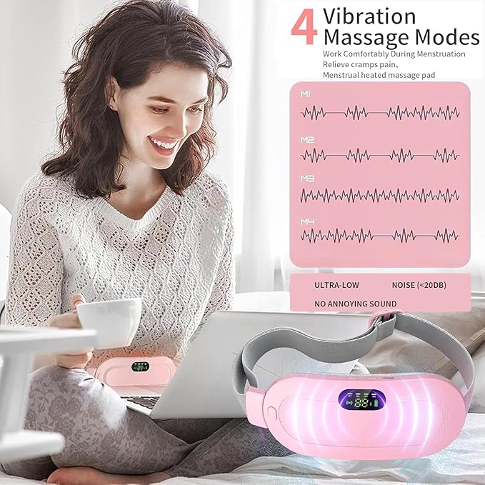 Period Cramp Relief Heating Pad Pain Device With 4 Massage Modes For Menstrual Pain And Belly Or Back Pain Relief, LED Display, Comfortable Belt, Multicolor