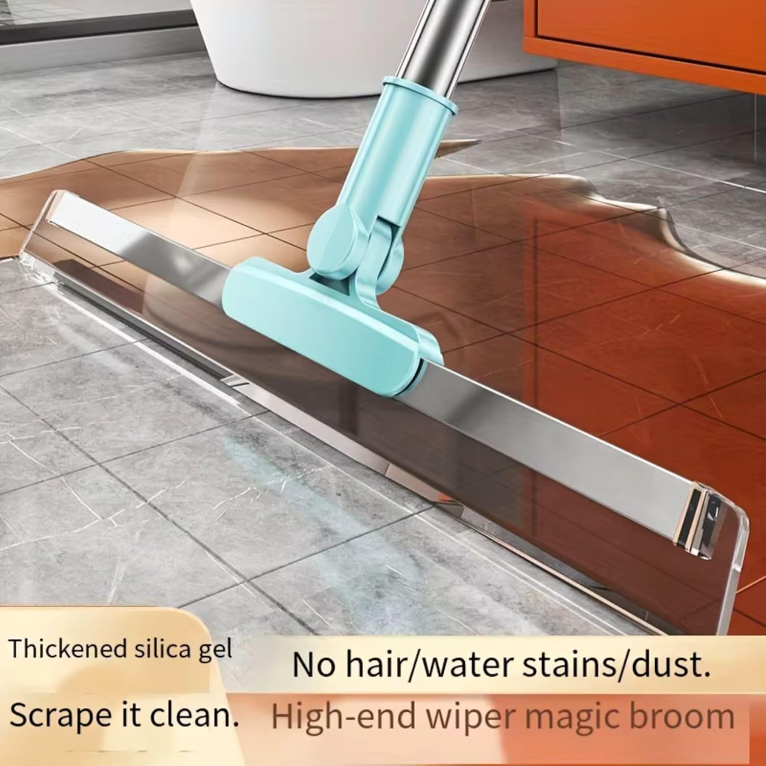 Cleaning tool with a squeegee on a tiled floor