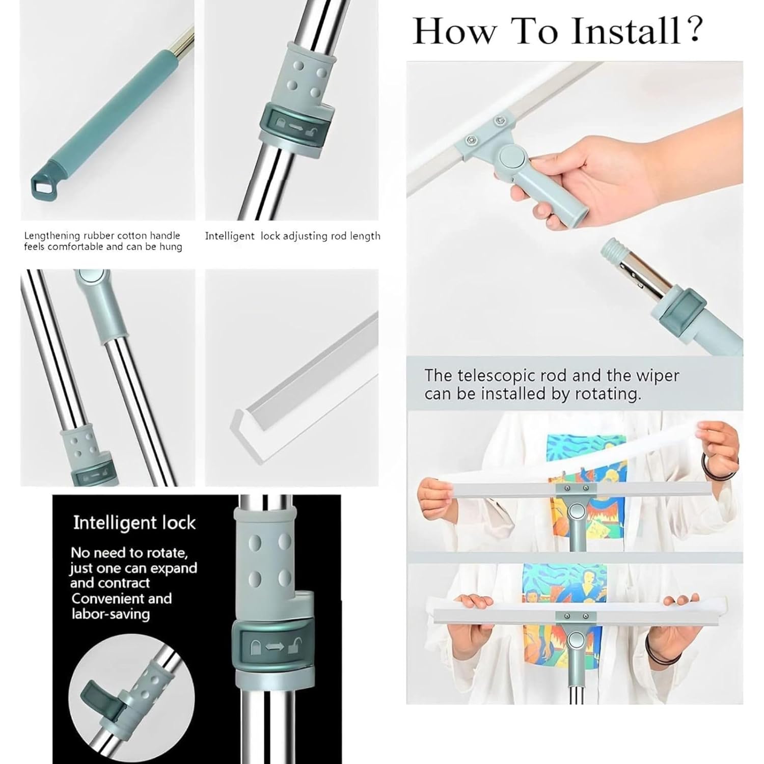 Magic Broom Silicone Floor Wiper – Sturdy, Long-Lasting & High-Performance Cleaning Tool with Stainless Steel Extendable Handle | Multipurpose Bathroom & Kitchen Squeegee