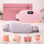 Pink and gray massager with digital display on a light background, accompanied by a pink gift box.