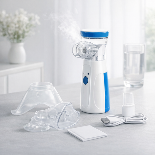 Nebulizer with accessories on a light surface