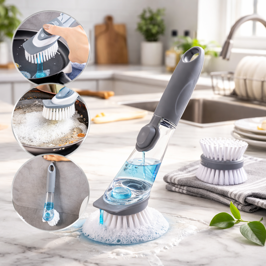 Medium White Liquid Dispenser Kitchen Cleaning Brush