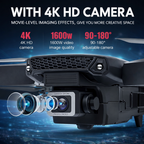 Camera drone with 4K HD camera and imaging effects on a blue gradient background