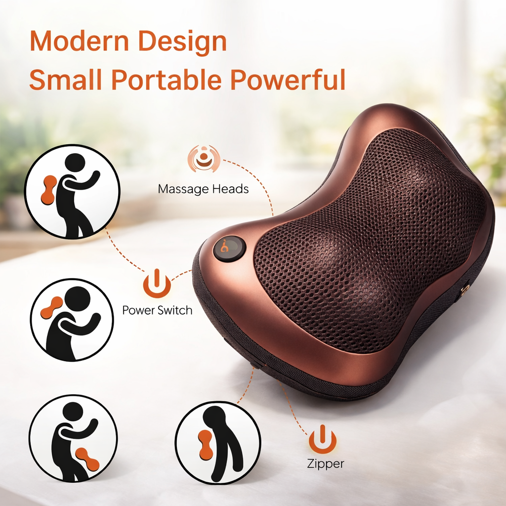 Massage pillow with features highlighted on a blurred background