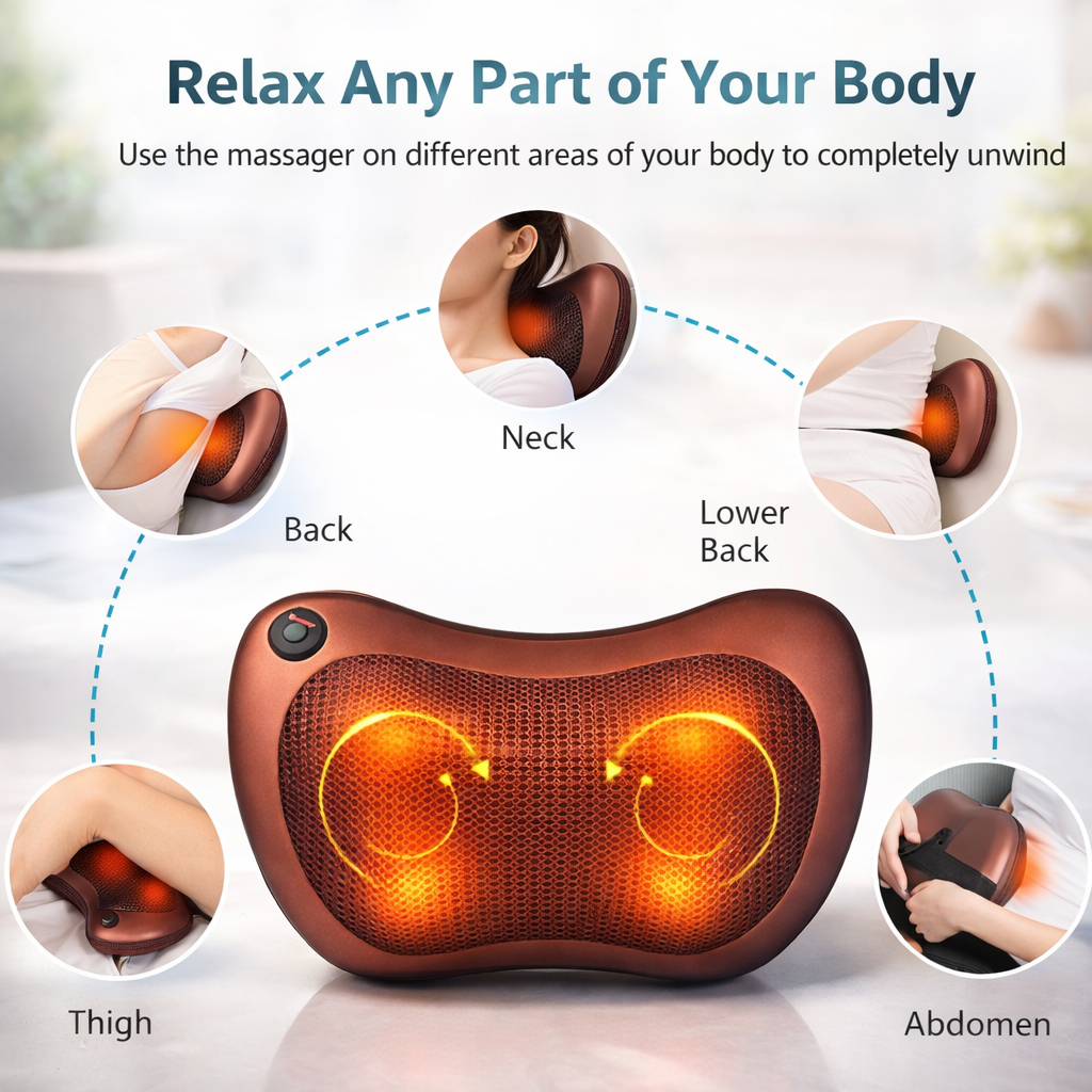 Massage pillow with areas of application on a light background