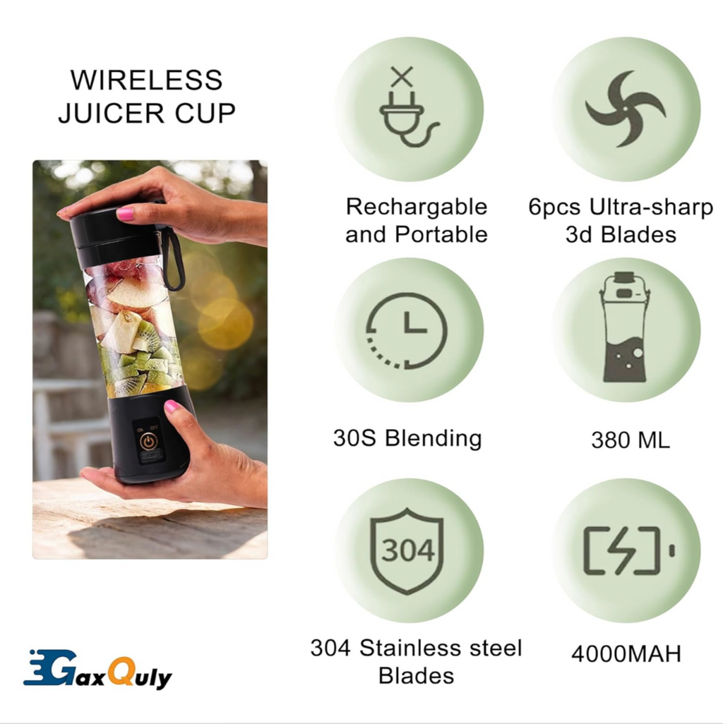 Juice Cup Electric Juicer 6 Blade Rechargable Portable USB Bottle Blender Shaker Juicer A 2000 Juicer Mixer Grinder for Smothies and Juices.