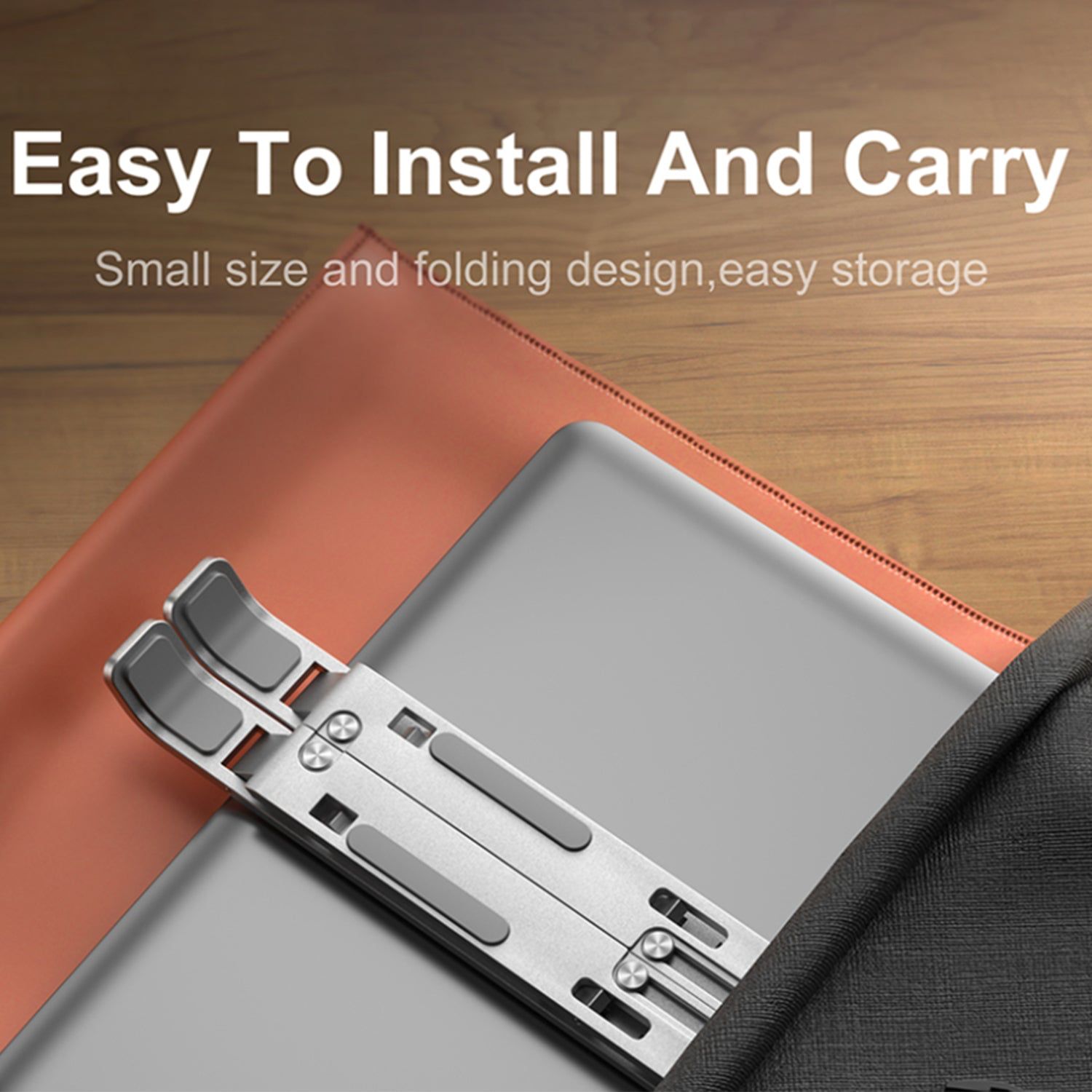 Small size and folding design product with text on a wooden background