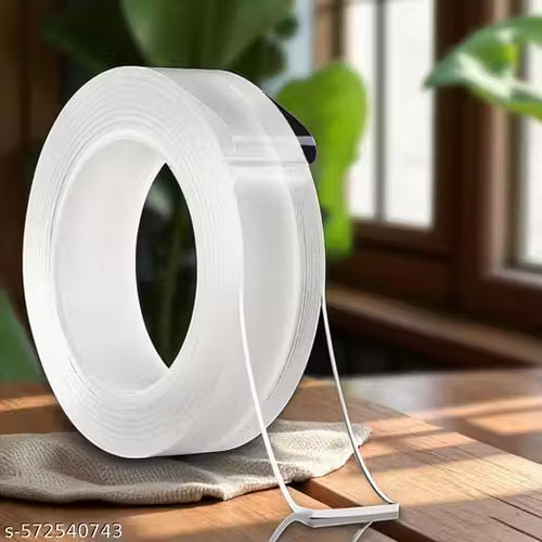 Roll of white tape on a stand with a blurred indoor background