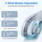 Product with adjustable wind modes and dual channel air intake design on a white background